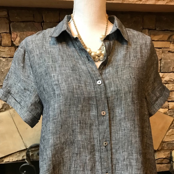 Tahari Button Down Linen Short Sleeve Dress Medium - Picture 2 of 6